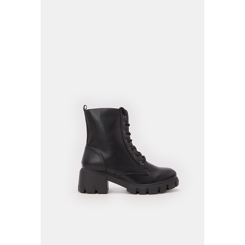 Women Black Lace Up Combat Boot