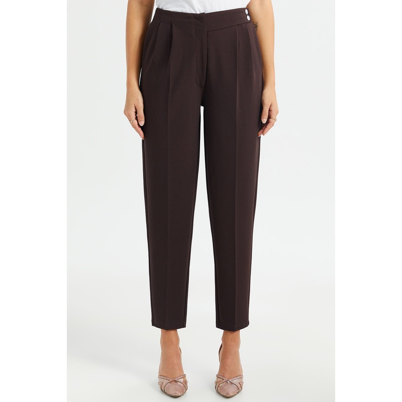 Women Brown Tapered Waist Detail Trouser