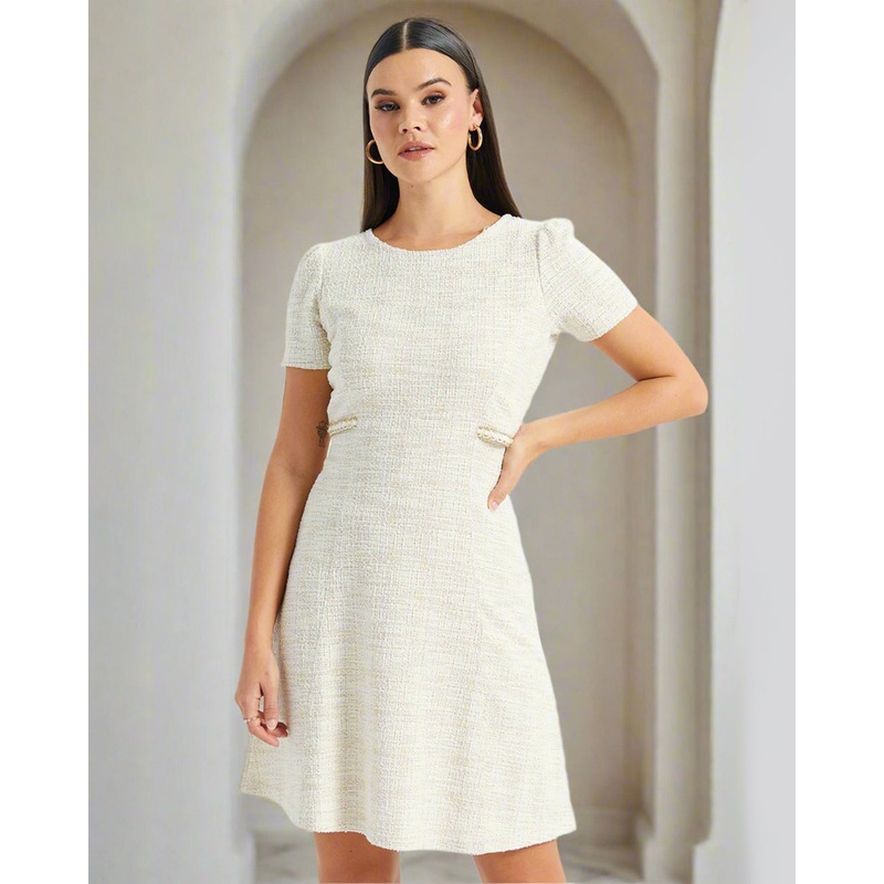 Women Cream Tweed Dress|UK8|UK10|UK12|UK14|UK16|UK18