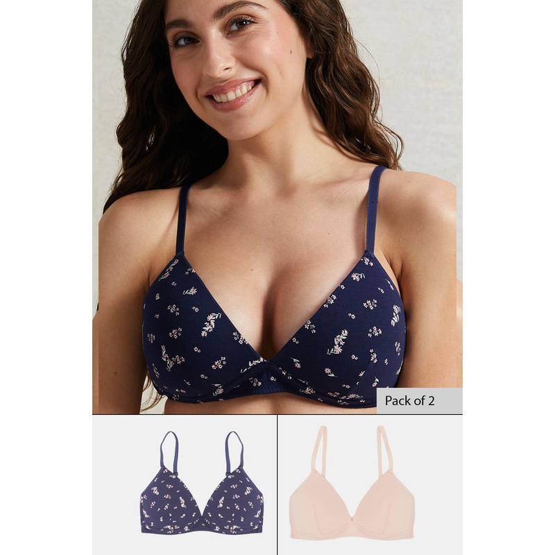 Women Pink And Navy Padded  Non Wired Bras (Pack of 2)