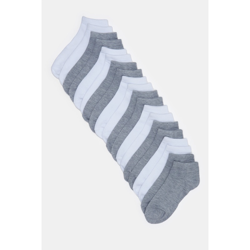 Women White And Grey Basic  Ankle Socks (10 Pairs)