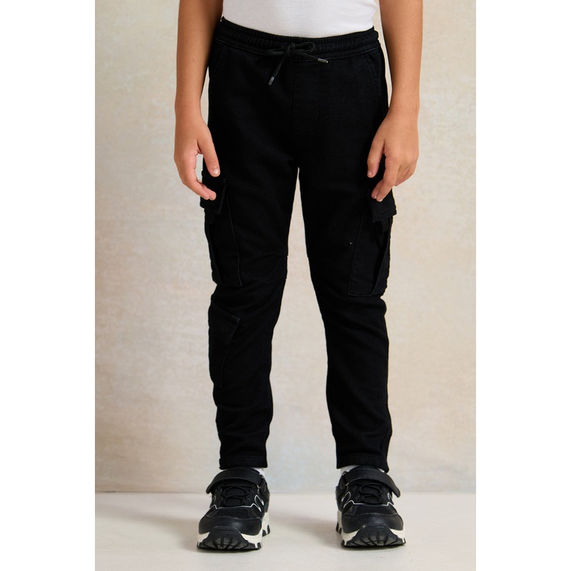 Boys Black Knitted Denim Jogger