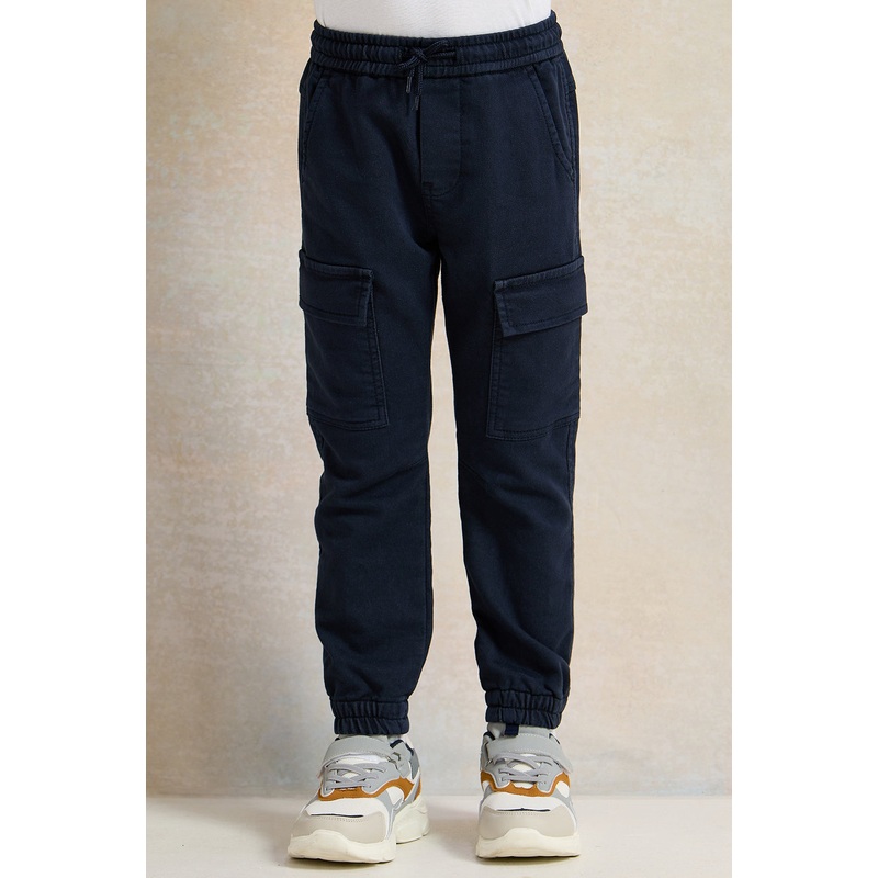 Boys Navy Knitted Denim Cargo Pocket Jogger