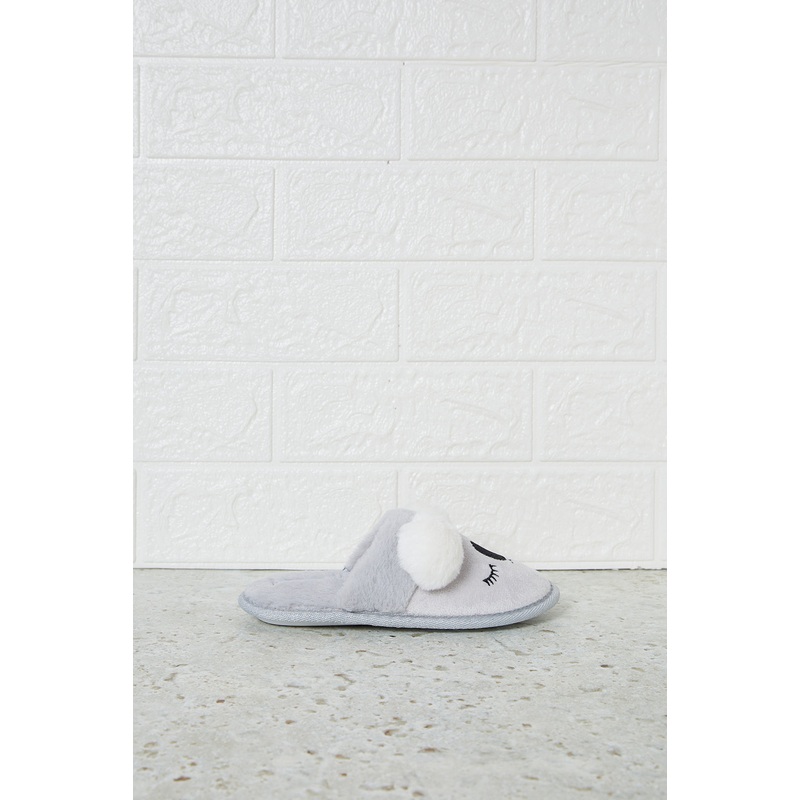 Girls Grey Pom Pom Slipper|Small|Medium|Large