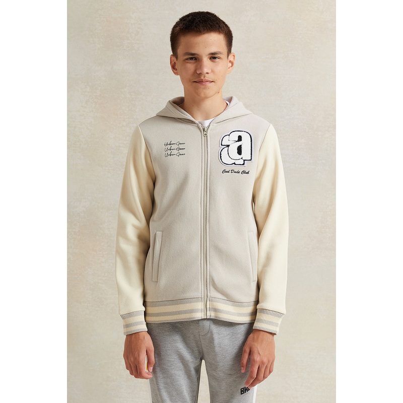 Senior Boys Beige Baseball Hoody Sweatshirt