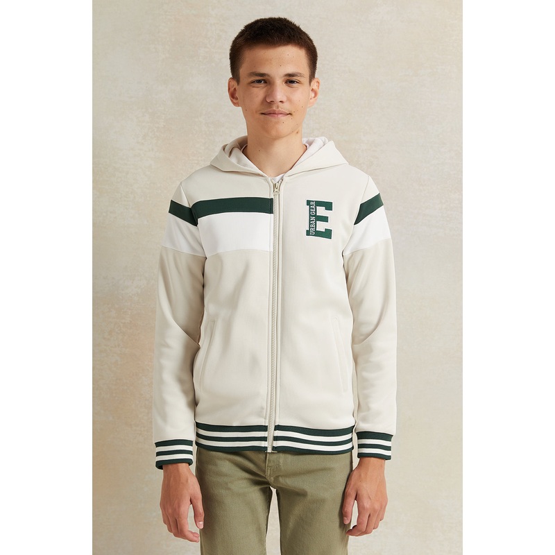 Senior Boys Beige Cut And Sew Hooded Sweatshirt