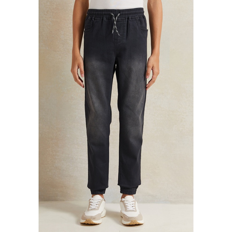 Senior Boys Black Denim Jogger With Cuff