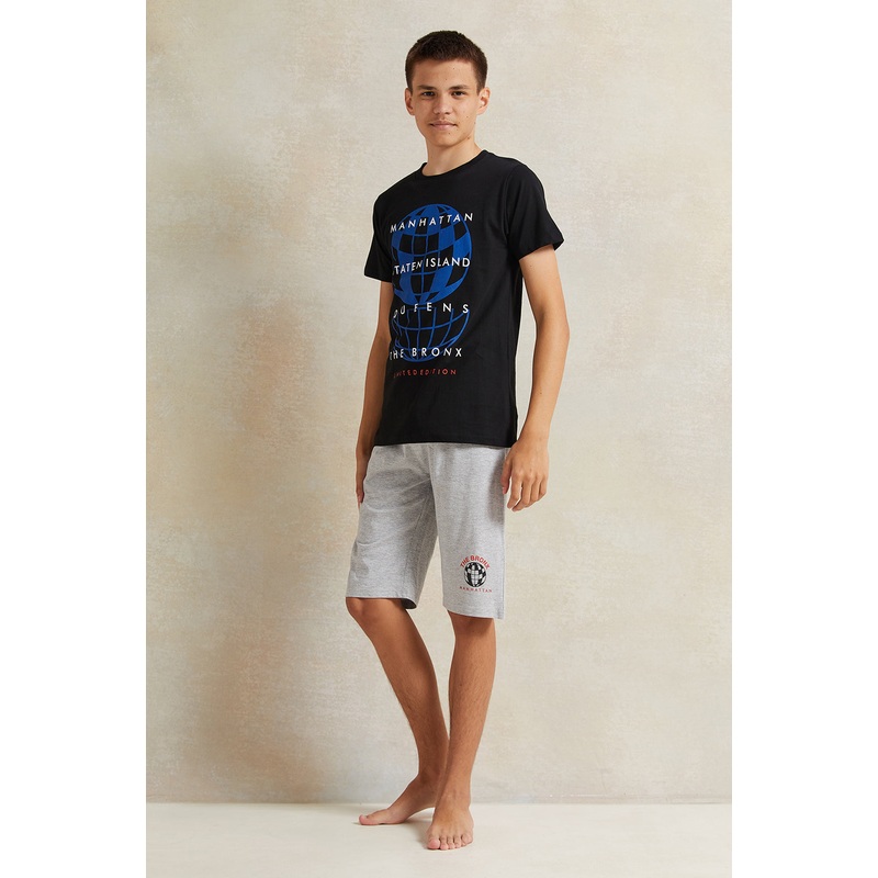 Senior Boys Black Manhattan Print Pyjama Set (2 Piece)