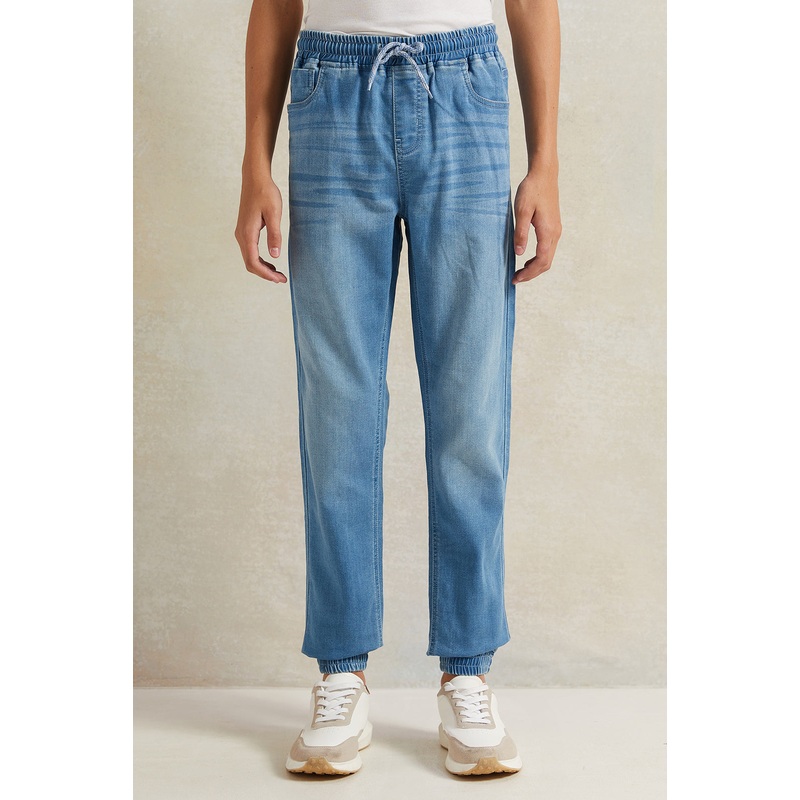 Senior Boys Blue Denim Jogger With Cuff
