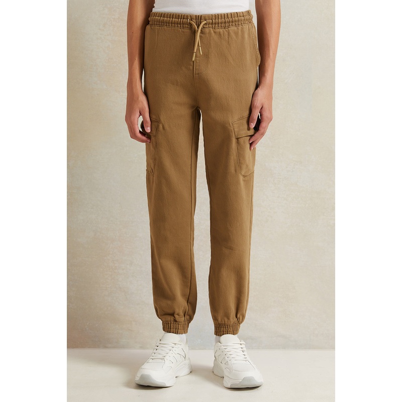 Senior Boys Brown Cargo Jeans With Cuff