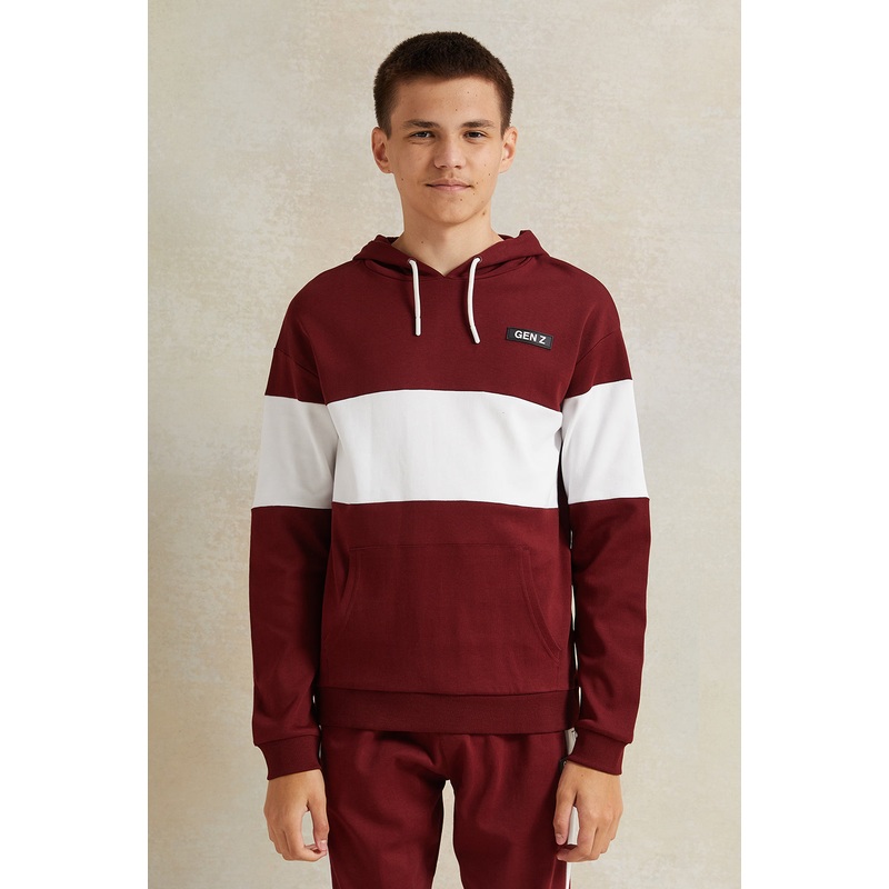 Senior Boys Burgundy And White Hooded Sweatshirt