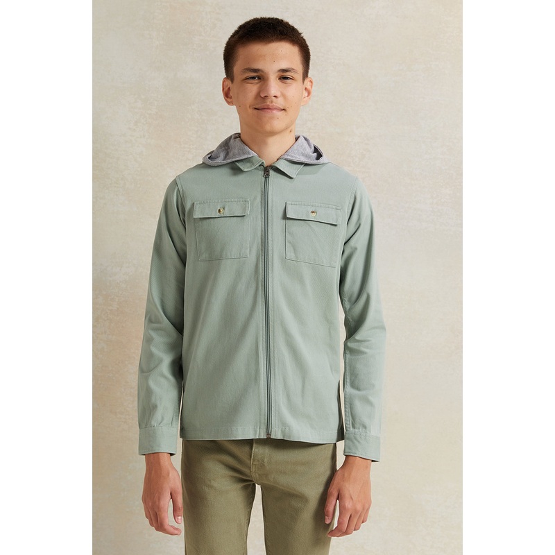 Senior Boys Green Hooded Shirt With Tee (2 Piece)