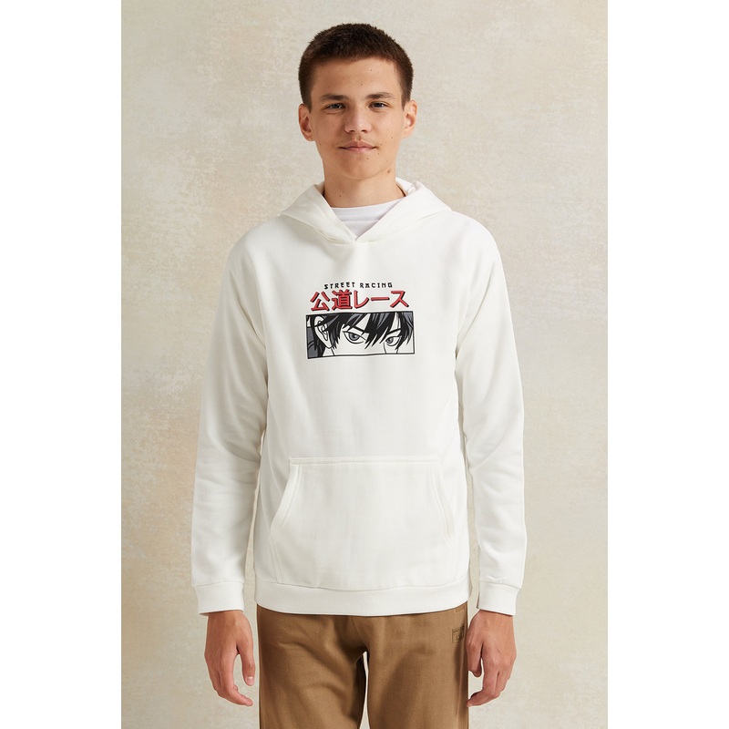 Senior Boys Ivory Kangaroo Pocket Oversize Sweatshirt