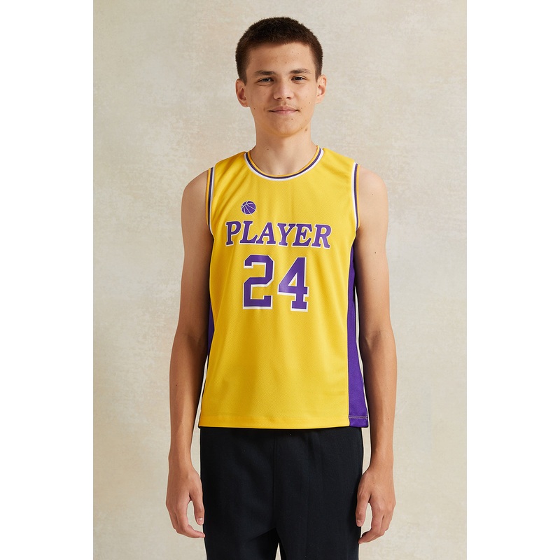 Senior Boys Yellow Printed Sleeveless T-Shirt