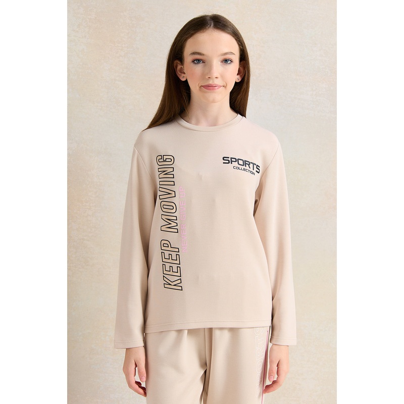 Senior Girls Beige Printed Sweatshirt