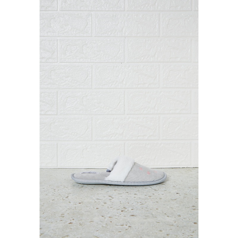 Senior Girls Grey Embroidered Slipper