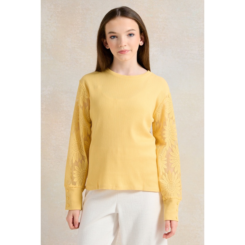 Senior Girls Mustard Organza Sleeve Top