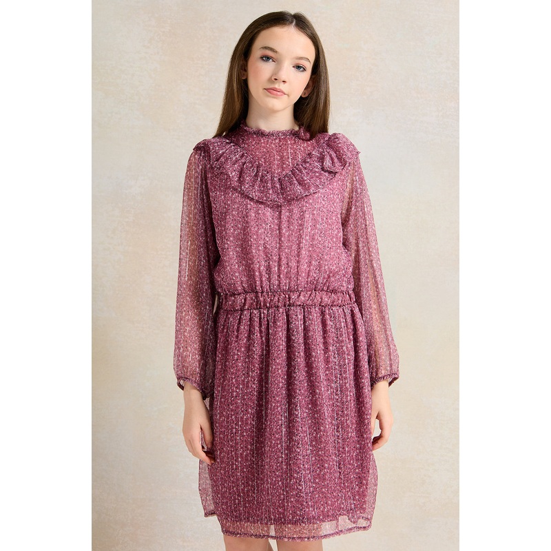 Senior Girls Purple Floral Print Dress