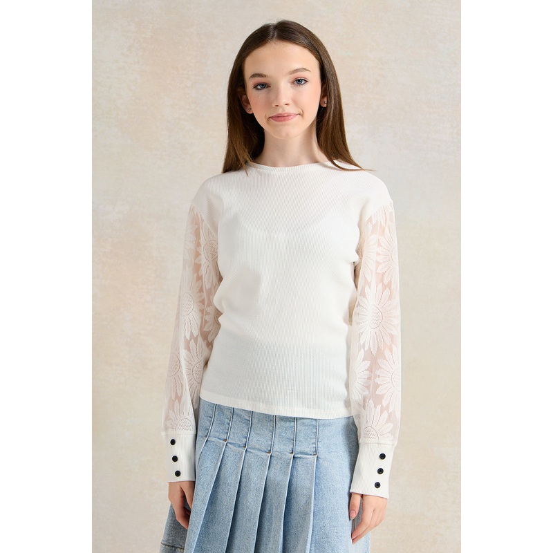 Senior Girls White Organza Sleeve Top