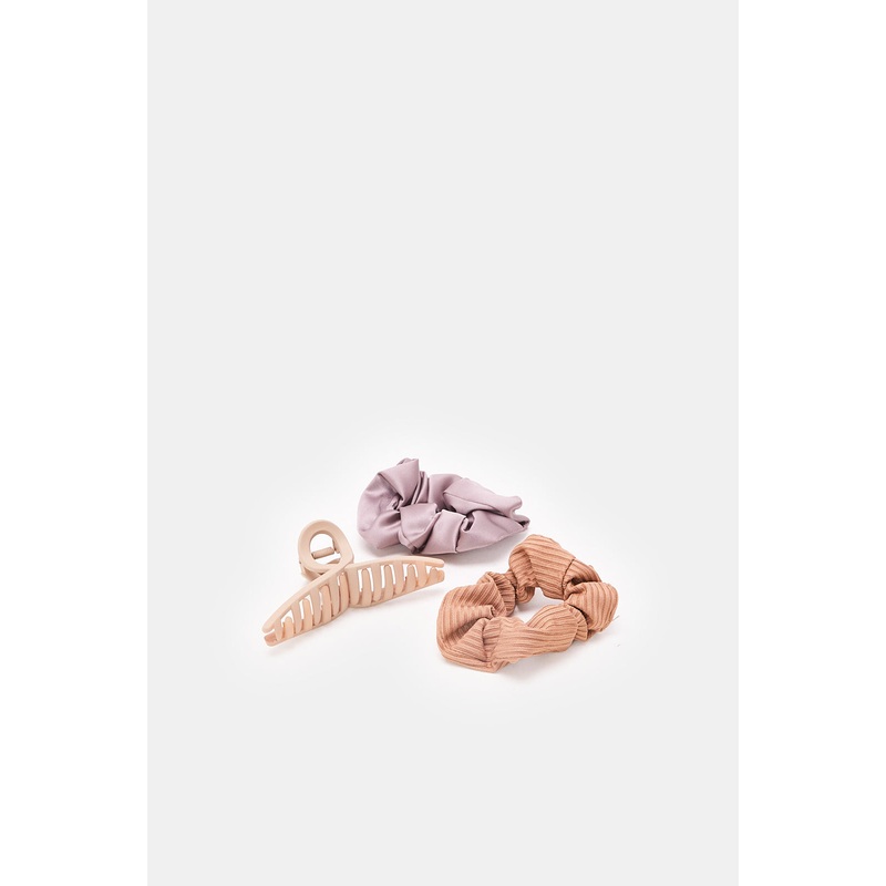 Women Assorted Solid Scrunchy And Hair Claw Set (Pack of 3)