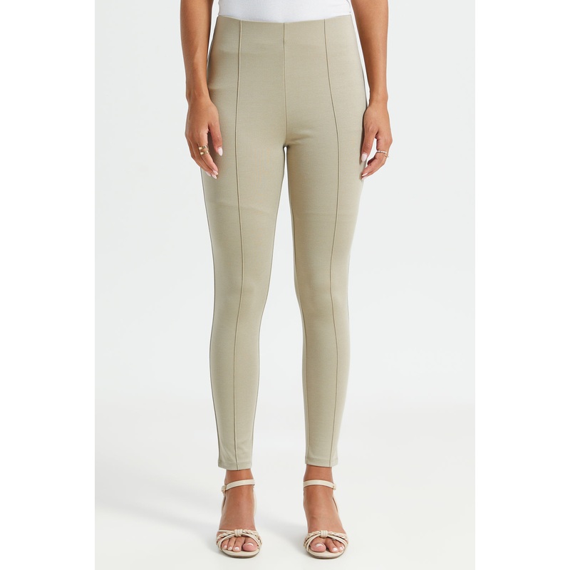 Women Beige Single Pleat Legging
