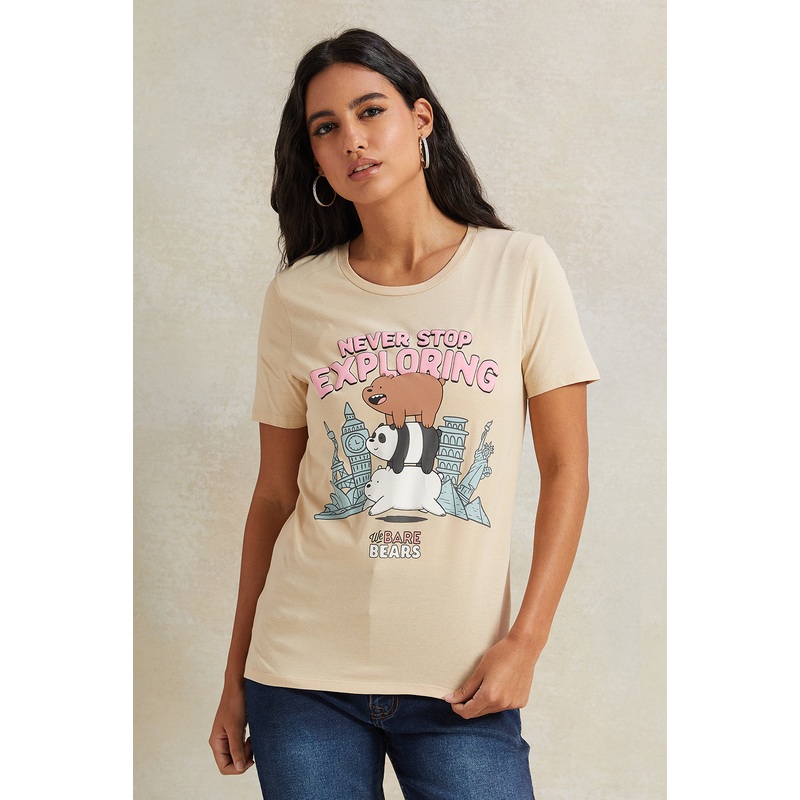 Women Beige We Bare Bears Printed T-Shirt