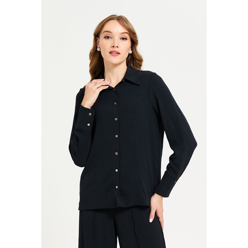 Women Black Collared Blouse|UK8|UK10|UK12|UK14|UK16|UK18
