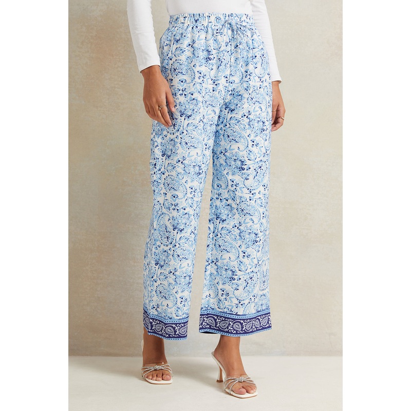 Women Blue Printed Wide Leg Trouser