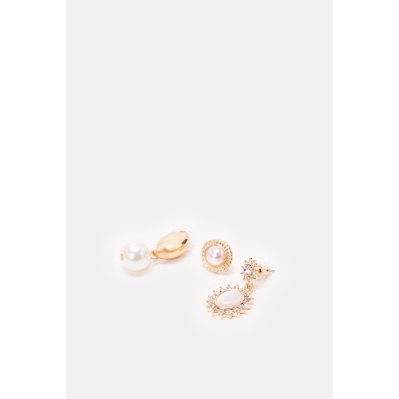 Women Gold Embellished Earrings (3 Piece)