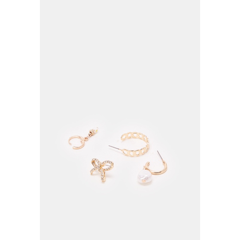 Women Gold Embellished Earrings Set (4 Piece)