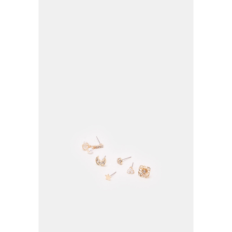 Women Gold Embellished Earrings Set (6 Piece)