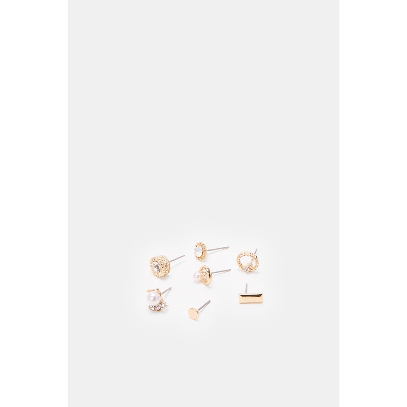 Women Gold Embellished Earrings Set (7 Piece)