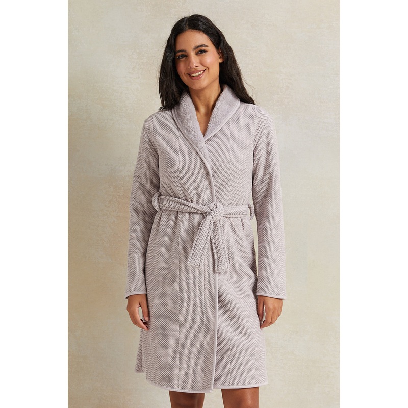 Women Grey Waffle Fur Robe|UK10|UK12|UK14|UK16|UK18