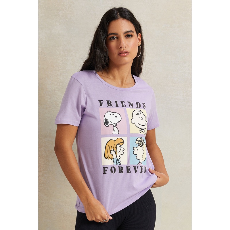 Women Lilac Snoopy Printed T-Shirt