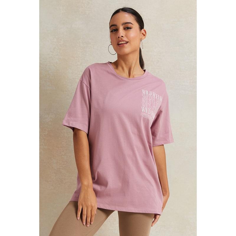 Women Mauve Oversize Printed T-Shirt