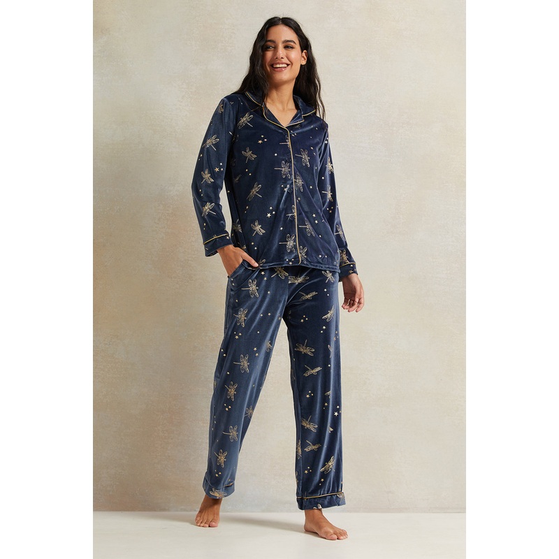 Women Navy Printed Pajama Set (2 Piece)