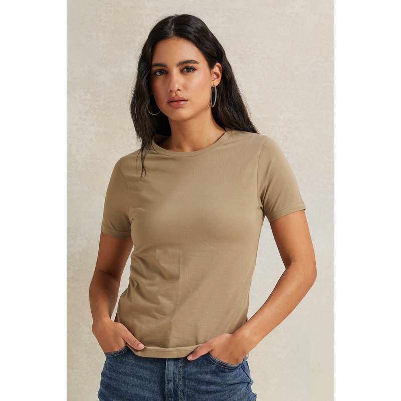 Women Olive Short Sleeve Basic T-Shirt