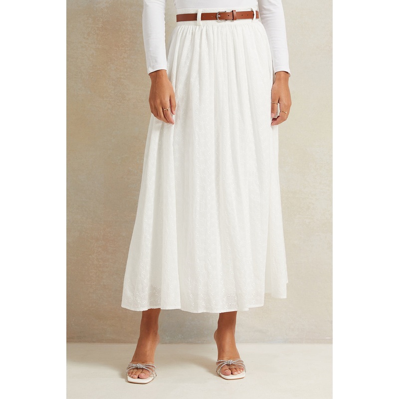 Women White Belted Long Skirt|UK8|UK10|UK12|UK14|UK16|UK18