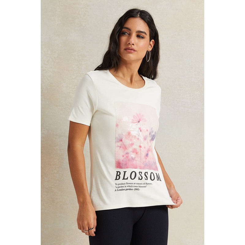 Women White Sequence T-Shirt|UK8|UK10|UK12|UK14|UK16|UK18