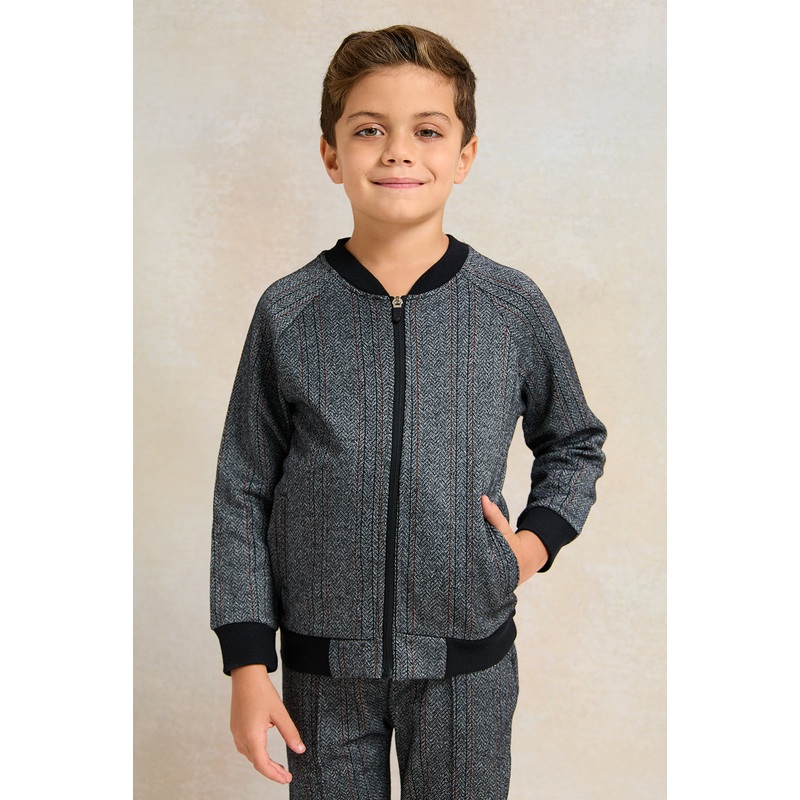 Boys Charcoal Baseball Jacquard Sweatshirt