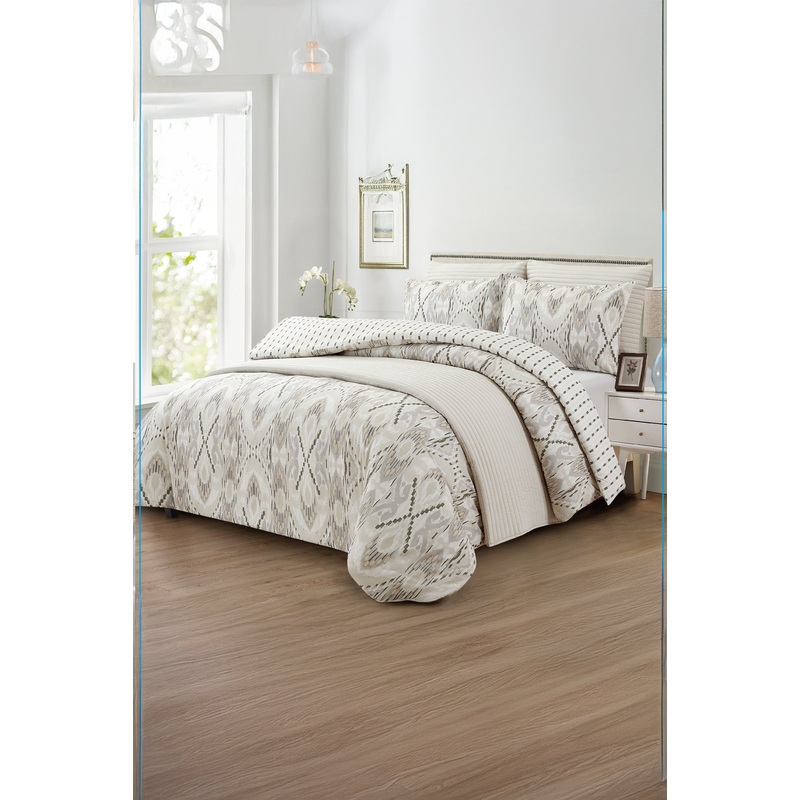 Grey 6- Piece Geometric Print Comforter Set (Double Size)