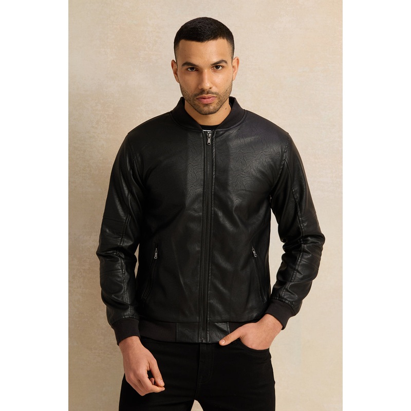 Men Black PU Bomber Jacket|Small|Medium|Large|X-Large|XX-Large