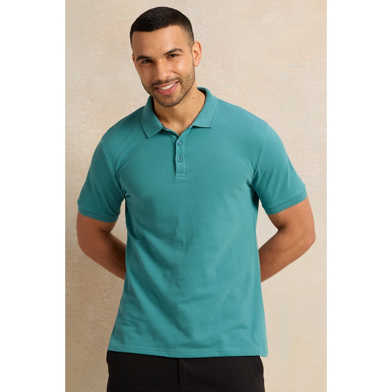 Men Blue Basic Pique Polo Shirt