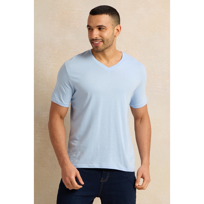 Men Blue Basic V-Neck T-Shirt|Small|Medium|Large|X-Large|XX-Large