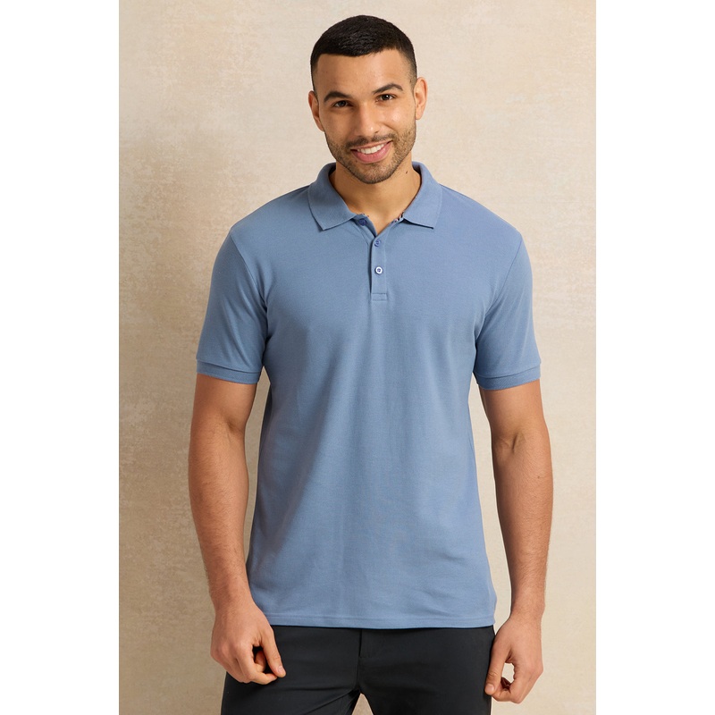 Men Blue Solid Pique Polo Shirt