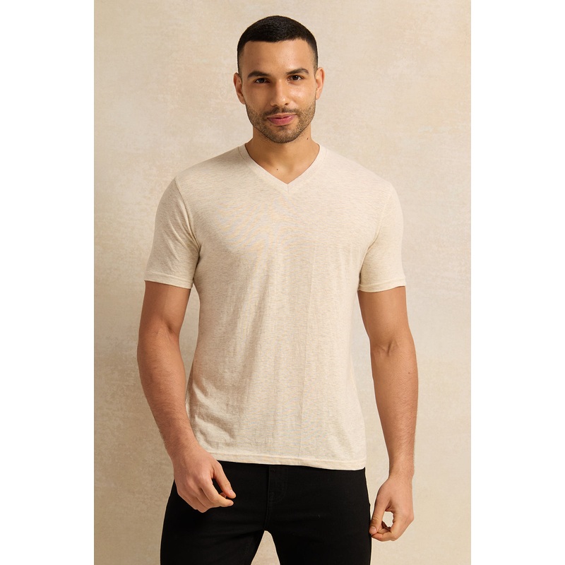 Men Ecru Basic V-Neck T-Shirt|Small|Medium|Large|X-Large|XX-Large