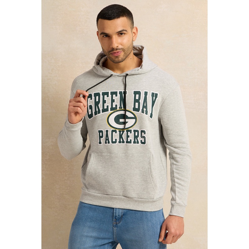 Men Grey Printed Hooded Sweatshirt