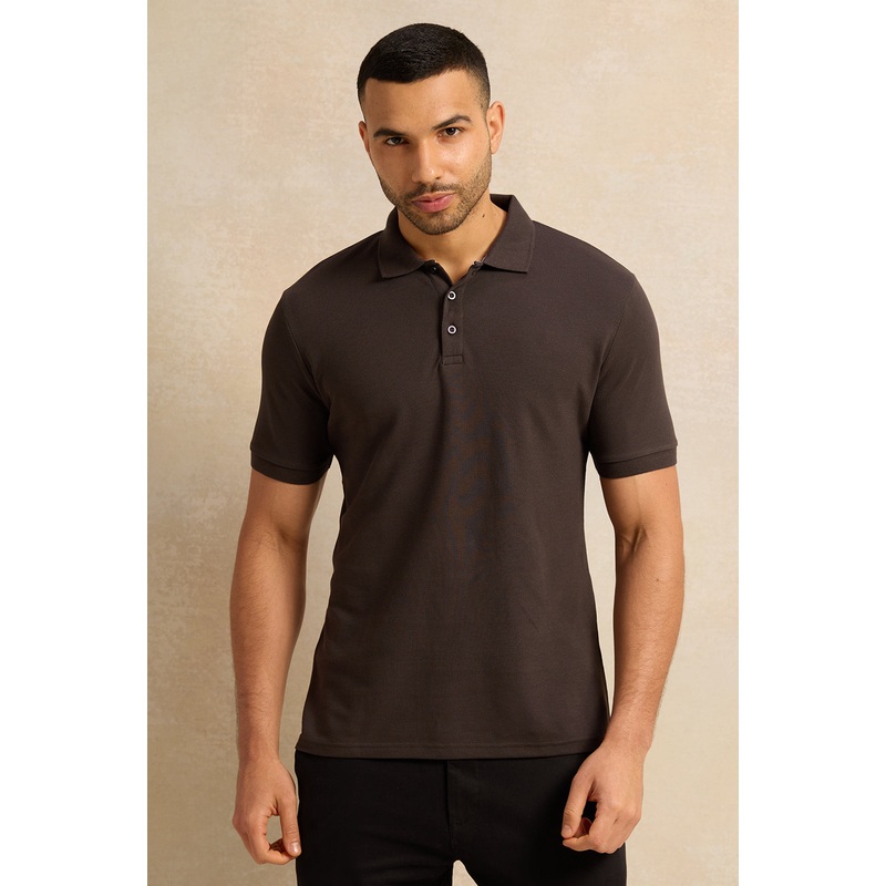Men Grey Solid Pique Polo Shirt
