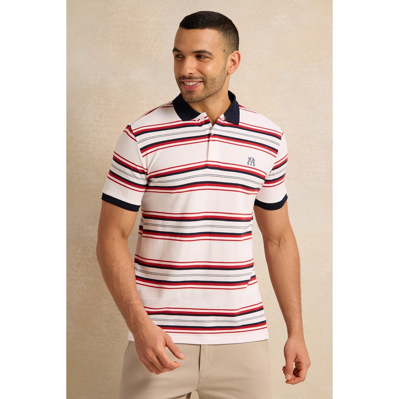 Men Ivory Stripe Pique Polo Shirt