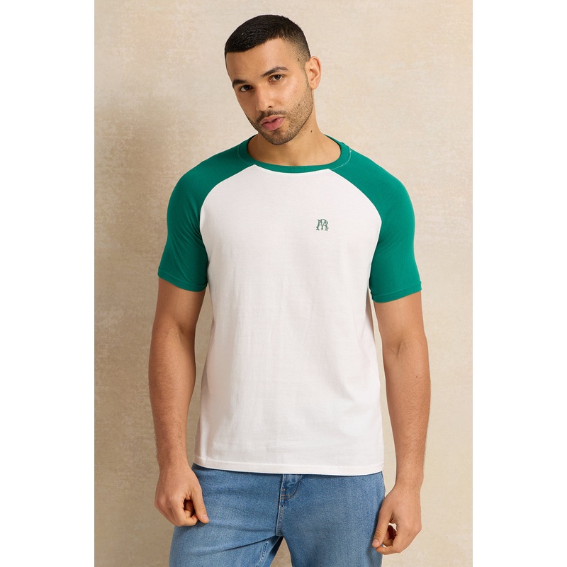 Men White And Green Raglan Varsity T-Shirt